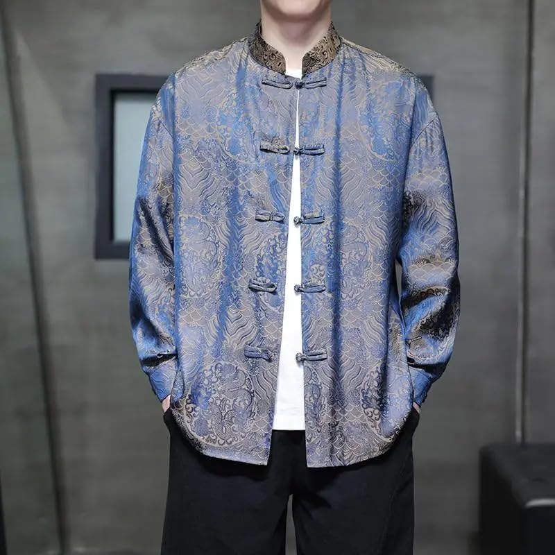 Men Chinese Traditional Kung Fu Tops Long Sleeve Tops