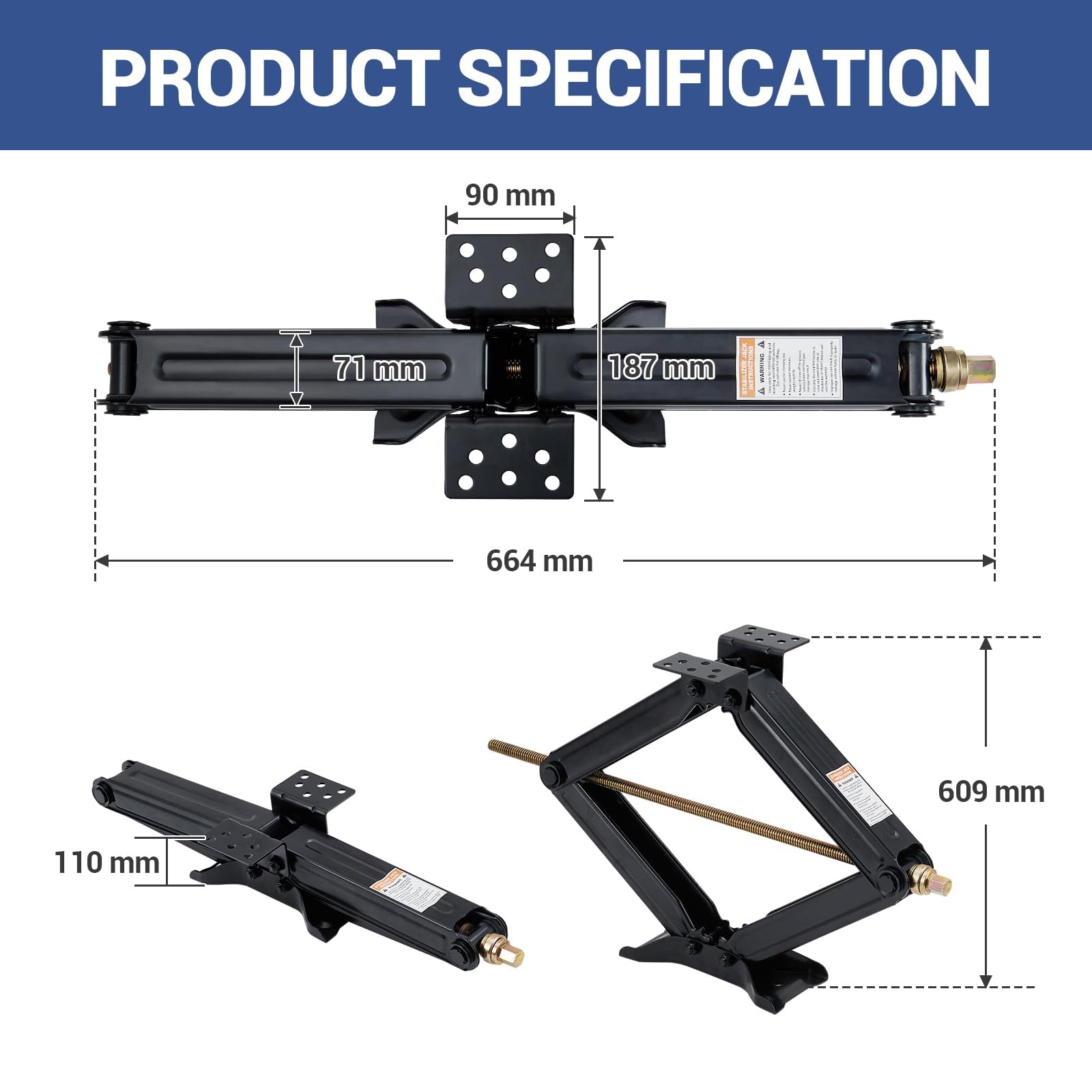 GarveeLife Scherenwagenheber 2er-Pack, Hubhöhe 110–609 mm | Mit Wasserwaage, Kurbel und Stabilisator-Nivellierung, bis 3400 kg belastbar, verstellbar und formstabil