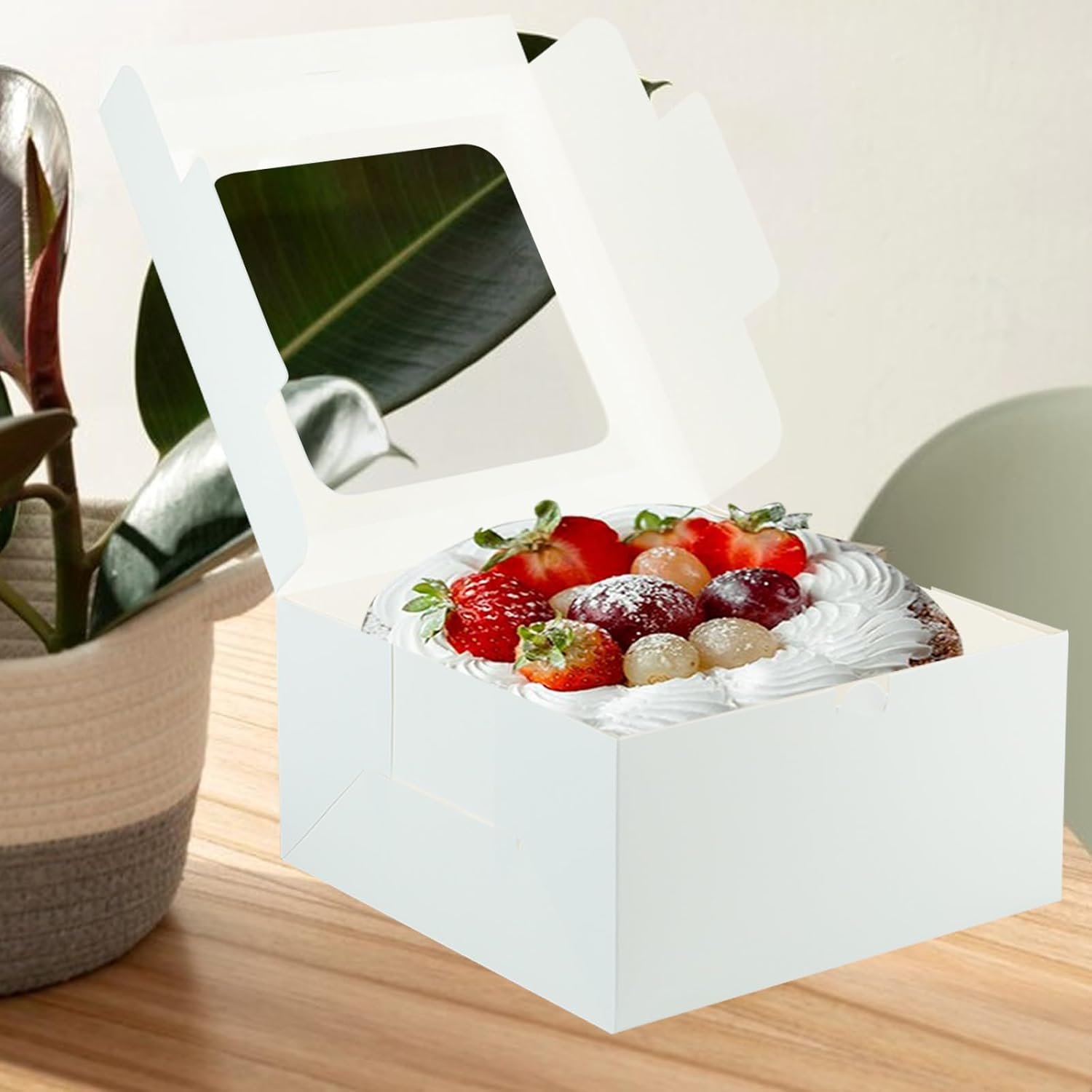 20 Pcs White Cake Box with Window,10x10x5 Inches,Bakery Boxes with Handmade Love Sticker,White Tall Bakery Box with Window Pastry Boxes Disposable Cake Containers for Desserts,Cupcakes