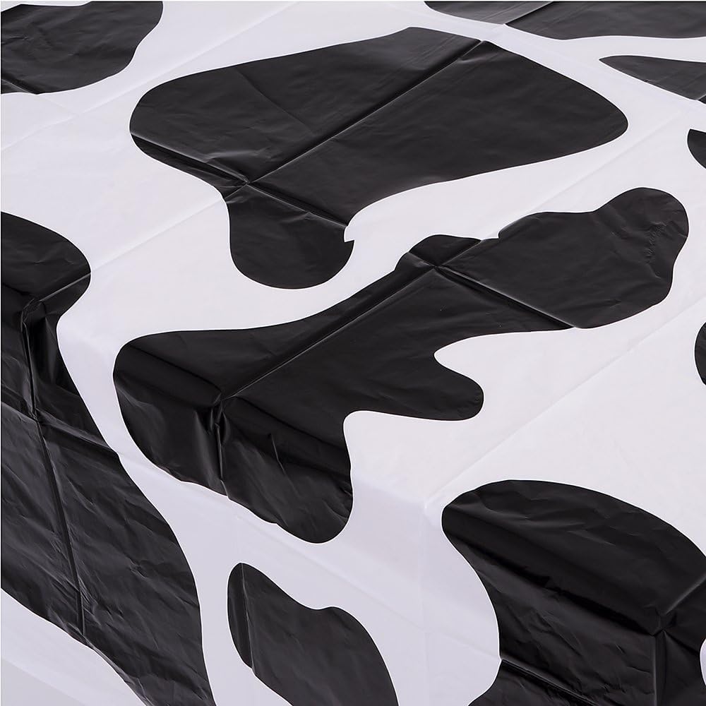 Bedwina Cow Print Tablecloth (Pack of 24) 54 x 72 Inch Tablecloths for Farm Animal Themed Parties, Birthday Party Supplies and Picnic Table Covers, (Black and White)