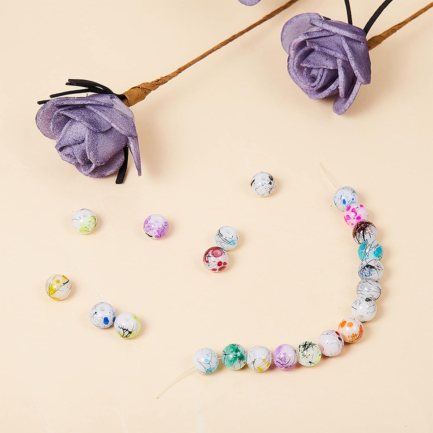 PH PandaHall 900pcs Glass Beads for Jewelry Making 6mm Loose Beads 15 Color Drawbench Baking Painted Glass Beads Craft Beads for Bracelets Necklace Earring Jewelry Making