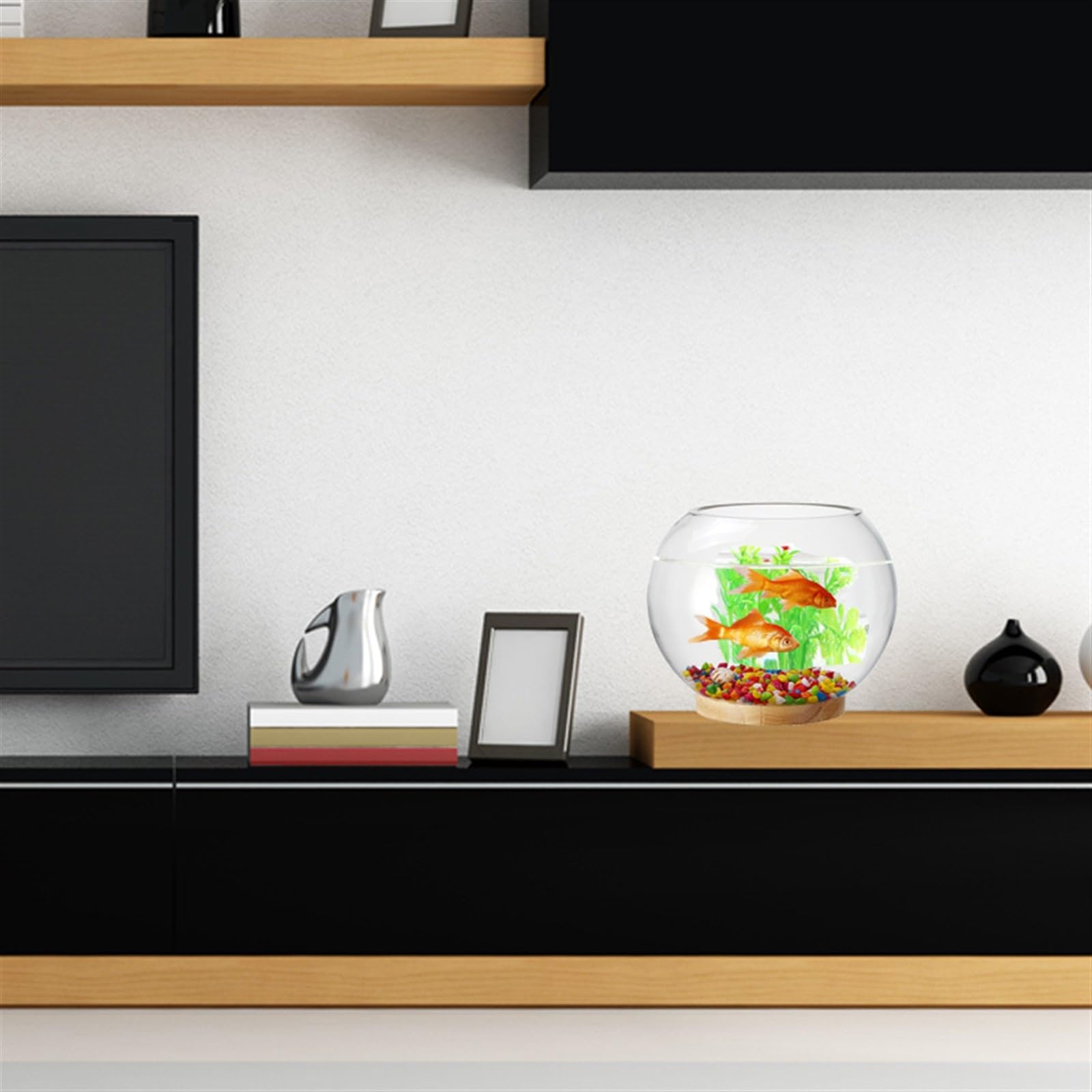 Terrarium Verdicktes transparentes Glas Aquarium Desktop Runde Goldfisch Aquarium Wohnzimmer Desktop Dekorative Aquarium Ornamente Insekten Schildkröten(25cmx20cm)