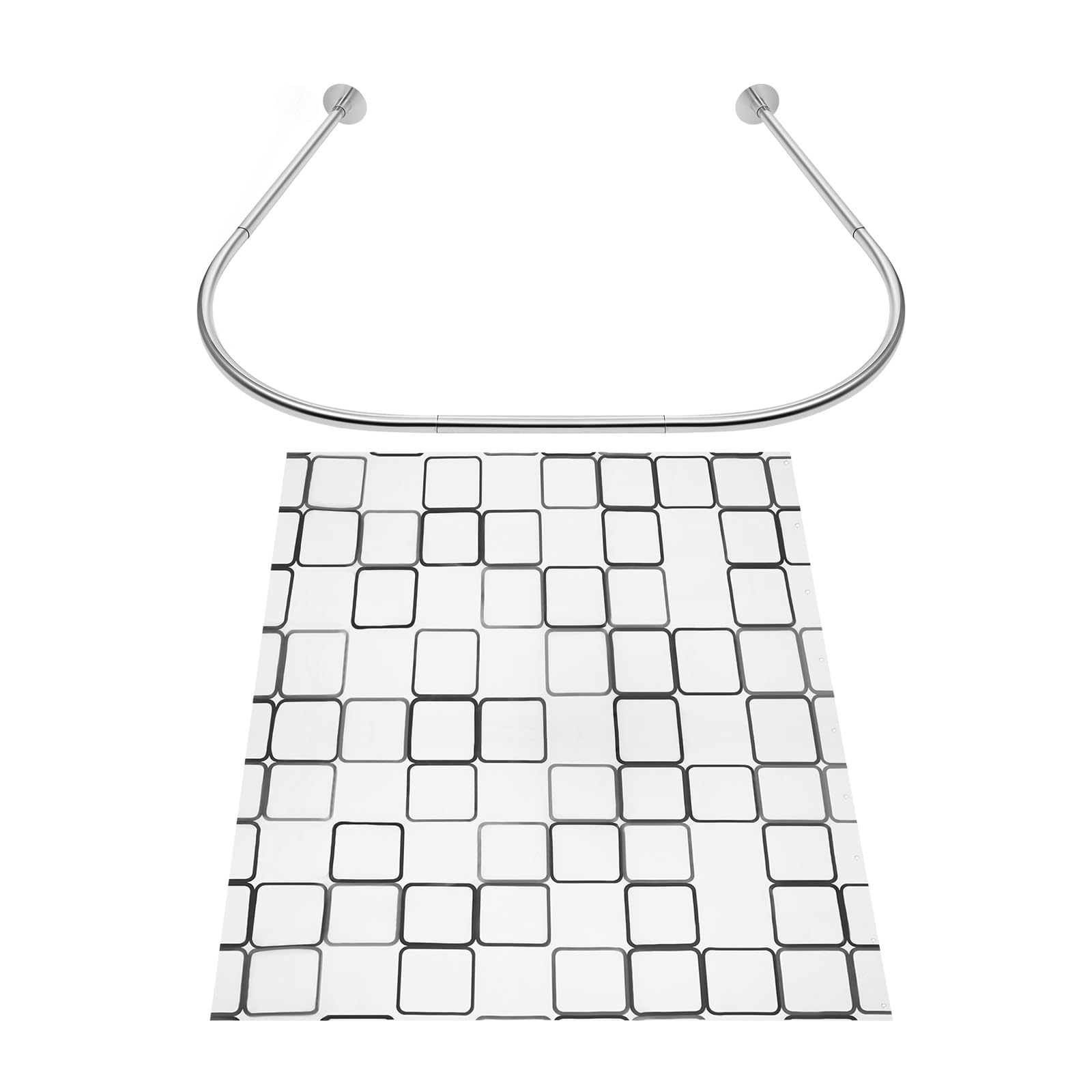 Falyrex Duschvorhangstange U-Form 90-130X100cm Edelstahl Set Ohne Bohren