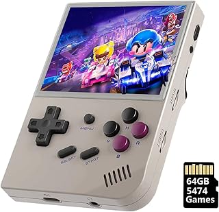 RG35XX Handheld Game Console 64G, HDMI TV Output 3.5 Inch IPS Screen Linux System Built-in 5000+ Games, Support 2.4G Wireless Gamepad (Grey)