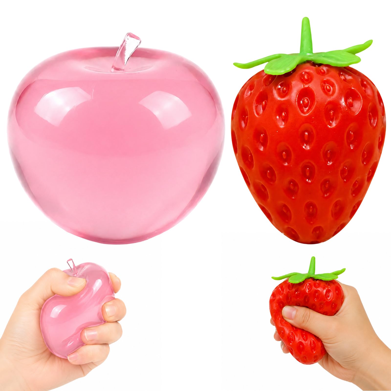 Strawberry Squeeze, 2 PCS Fruit Sensory Tools for Office and Classroom, Apple and Strawberry Design Stress Toys,Stress Relief Focus and Calm, Portable Fidget Items for Adults