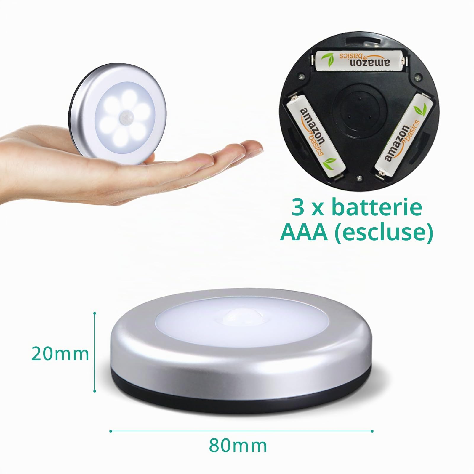 ORIA 6PCS Luce Notturna Sensore Movimento, Luci Armadio Led Senza Fili con Magnete, Auto On/Off, Luce Adesiva a Batteria per Armadio, Corridoio, Scale
