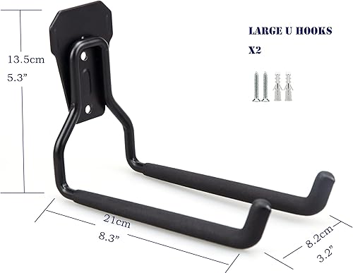 Miniatura 4 de Ganchos de almacenamiento de garaje de 8.3 pulgadas grandes de acero para colgar herramientas, montaje en pared, resistente, paquete de 2 (grande U)