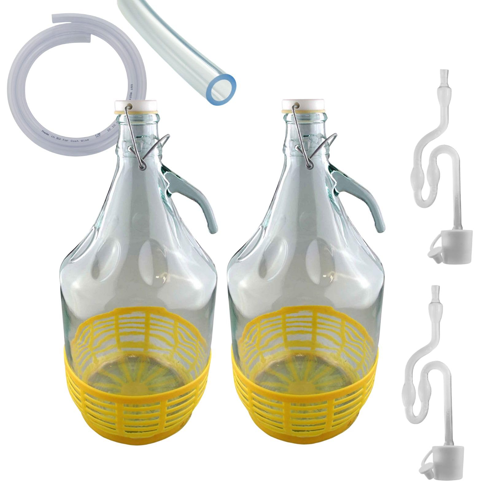 Set of 2 Clear 5L Thick Glass Carboy Demijohns with Basket Home Brewing Kit f...