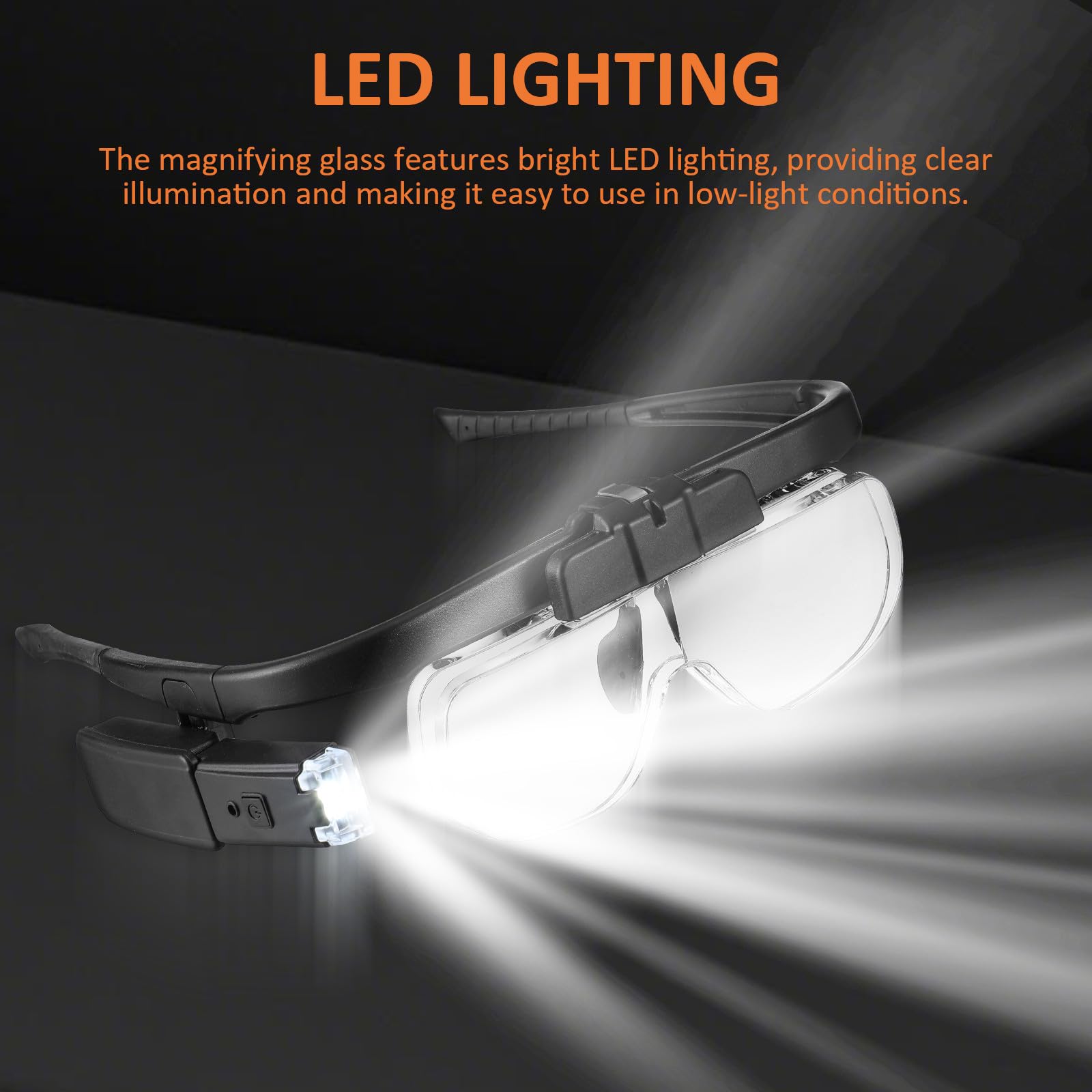 ULTECHNOVO Gafas Lupa Diseño Ligero Abs y Acrílico Manos Libres con Luz LED Recargable USB con Comodidad para Lectura, Reparación y Trabajos Detallados