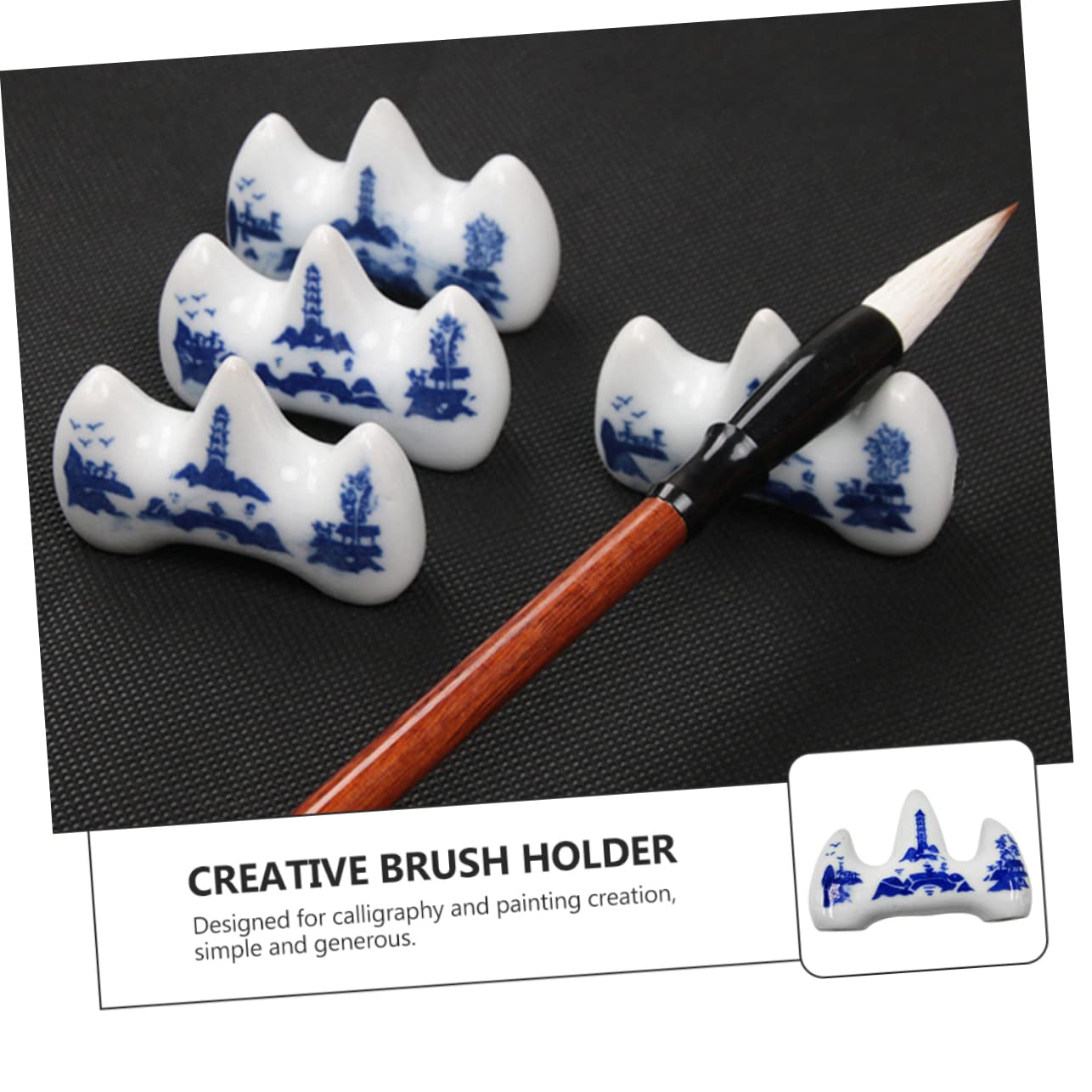 PH PandaHall Porte-pinceaux en wengé à 12 broches - Sculpture sur bois - Calligraphie Sumi - Support de calligraphie - Support de pinceau chinois avec 3 pinceaux pour les amateurs de calligraphie