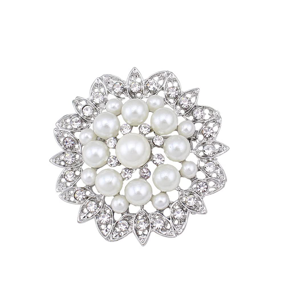 Perle Brosche Mode Weiß Imitation Perle Strass Kristall Blume Braut Brosche Handgefertigt Für Hochzeit Heiße Produkte