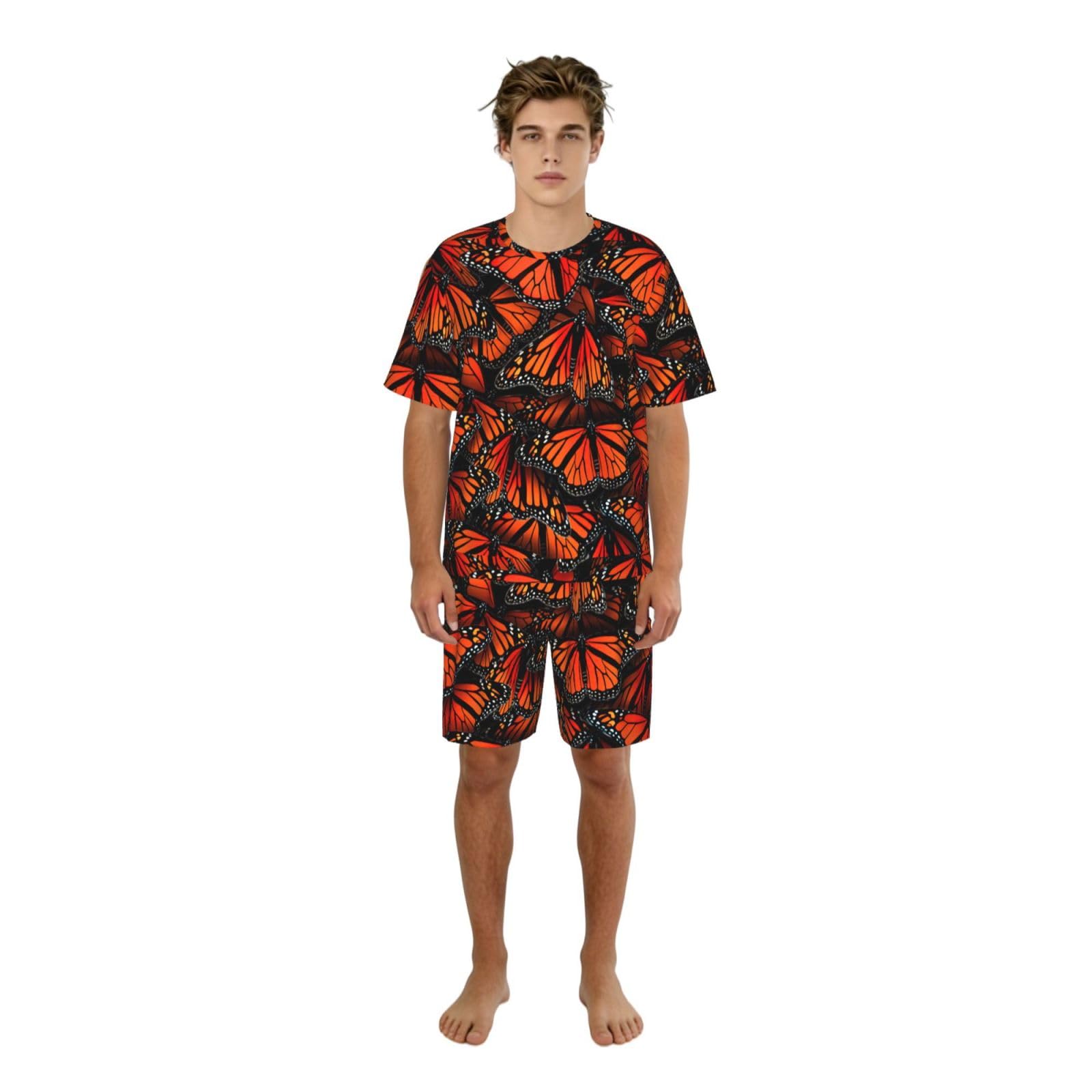 Pijama de dos piezas premium para hombre conjunto de descanso suave estampado mariposas 8