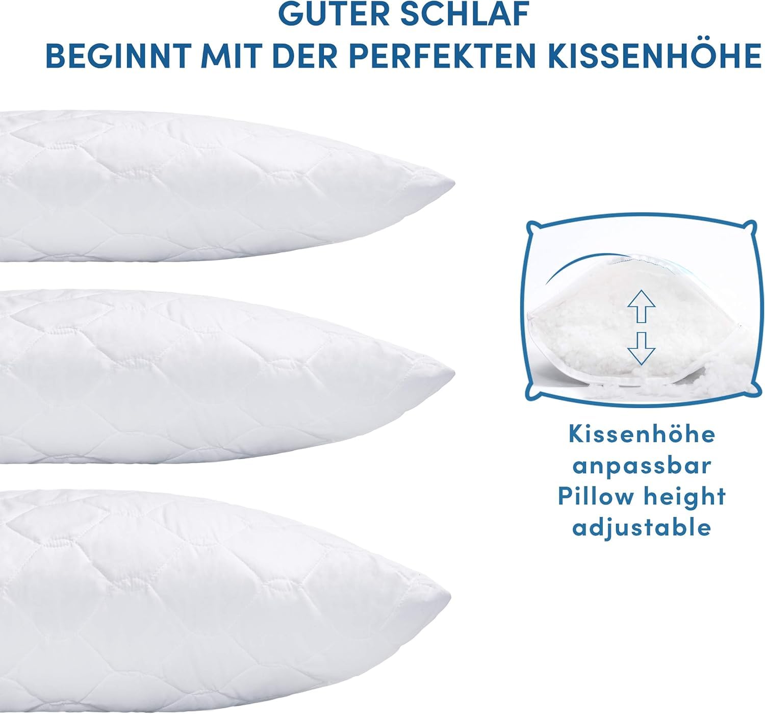 Medicate Mikrofaser Allergiker Kopfkissen 80 x 80 cm - Allergiker Kissen mit Kugel-Hohlfasern Kissenfüllung – Steppkissen 80 x 80 – Waschbar bis 95 Grad - Made in Germany - 2er Set