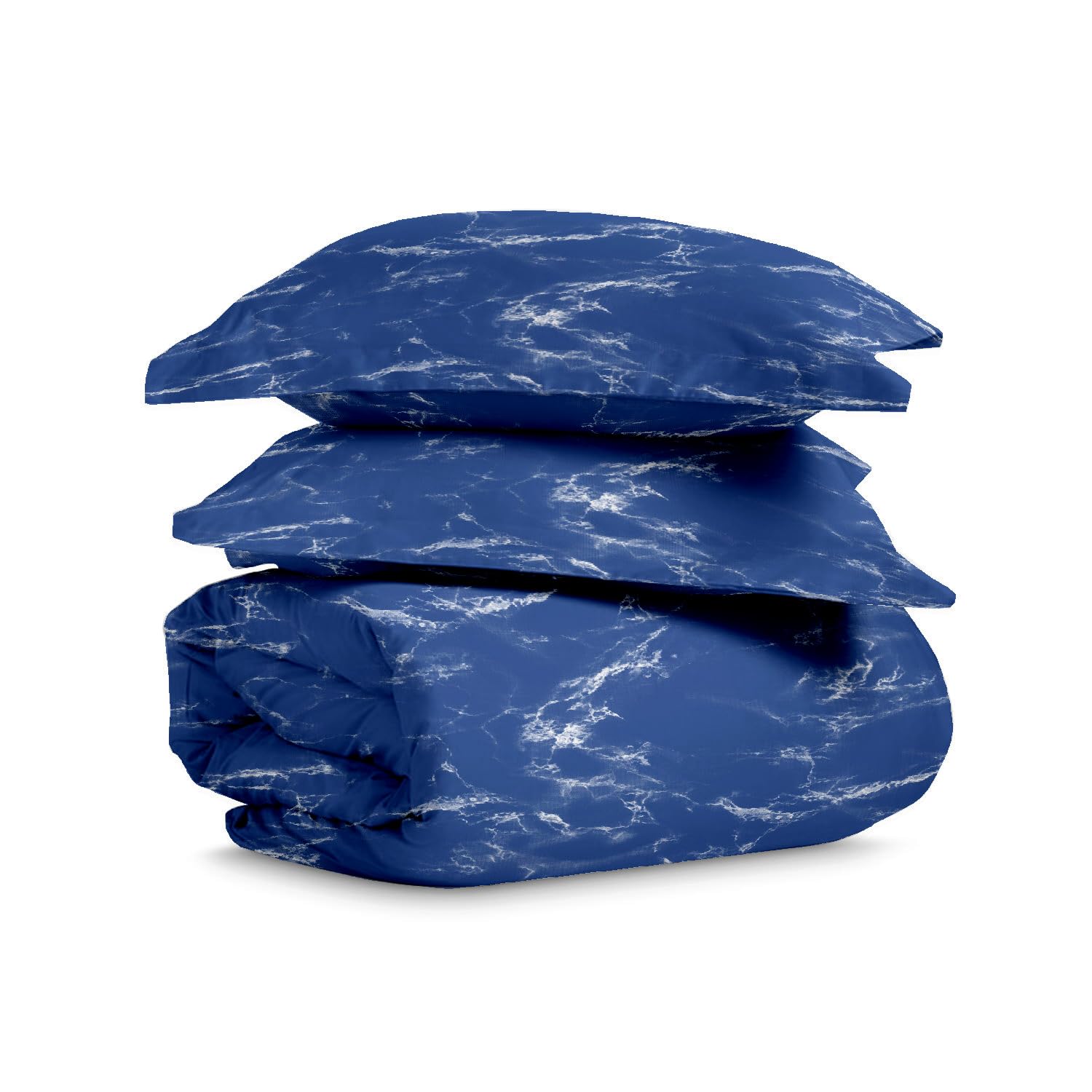 Pizuna Marble Blue Print Double Duvet Cover Set Cotton 400 Thread Count 100% Long Staple Cotton Printed Duvet Cover 200x200 Sateen Double Duvet Cover with Button Closure (Quilt Cover Double)