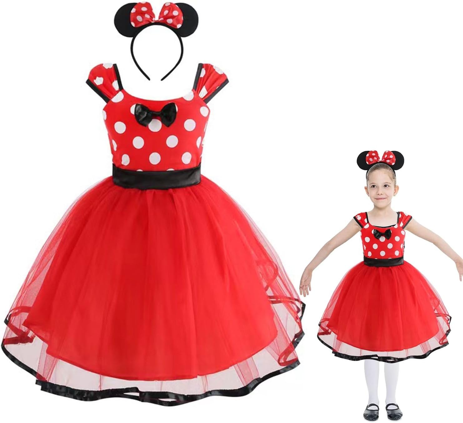 Princess Red Dress for Baby Girl Polka Dots Fancy Dress for Cosplay Birthday Party and More