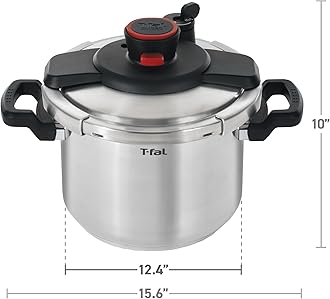T-fal Clipso Stainless Steel Pressure Cooker 6.3 Quart, Induction , Secure locking System, One Hand System, Recipe Book Included, Cookware, Pots and Pans, Kitchen, Dishwasher Safe, Silver