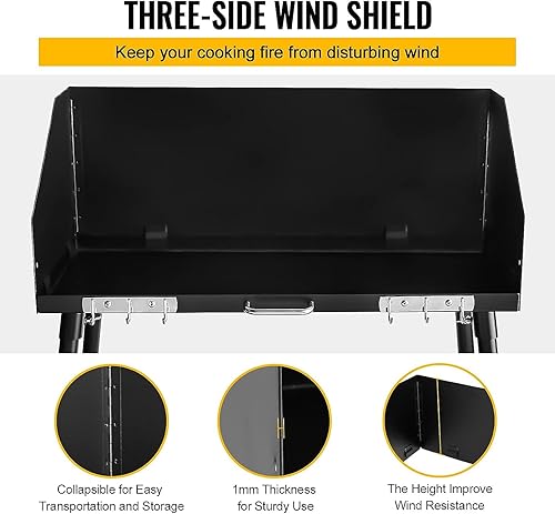 Miniatura 5 de Mesa de horno holandés de 30 x 16 pulgadas, mesa de cocina de acero al carbono con parabrisas de tres lados y cuatro patas para preparación de