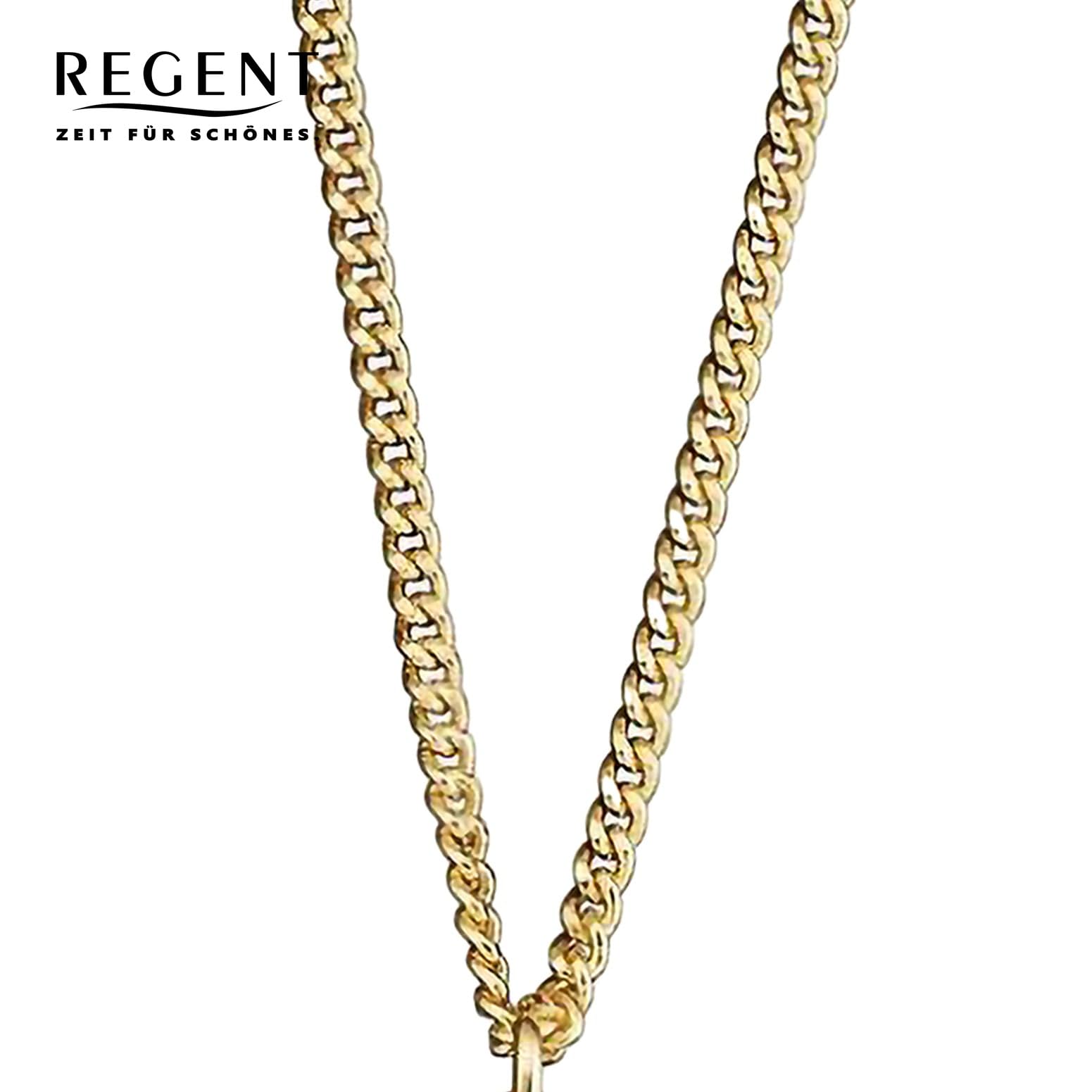 Regent Umhängeuhr mit Kette für Damen in der Farbe Gold mit Gehäuse aus Edelstahl, Wasserdichtigkeit: 3 bar, Gehäusedurchmesser: 25 mm, 12350040