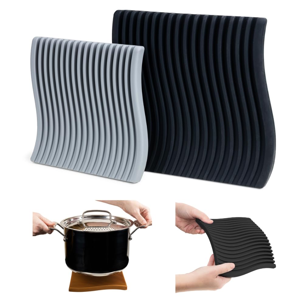 Juego de salvamanteles de silicona de alta calidad, diseño independiente, decoración de cocina (monocromo, juego, onda)
