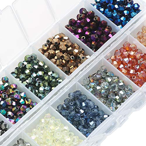 Image of Crystal Glass Beads for Jewelry Making, Faceted Crystal Beads 4MM Bicone Shaped Bead for Bracelet Nacklace Earrings DIY Beading (14 Colors &1400pcs Total)