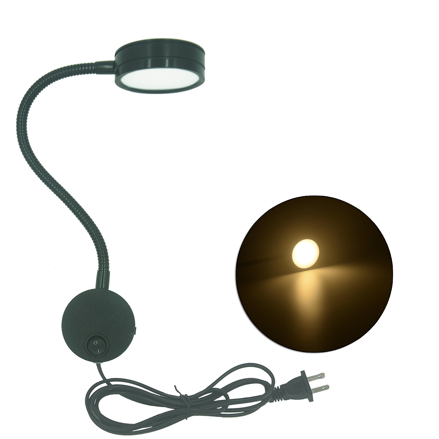 YUHAN Plug Wired Flexible LED Wall Lamp,5W Gooseneck Wall Mount Sconce Reading working Light with Switch and Cord for Indoor Bedroom Living Room or Kids Room WHITE #DC05W