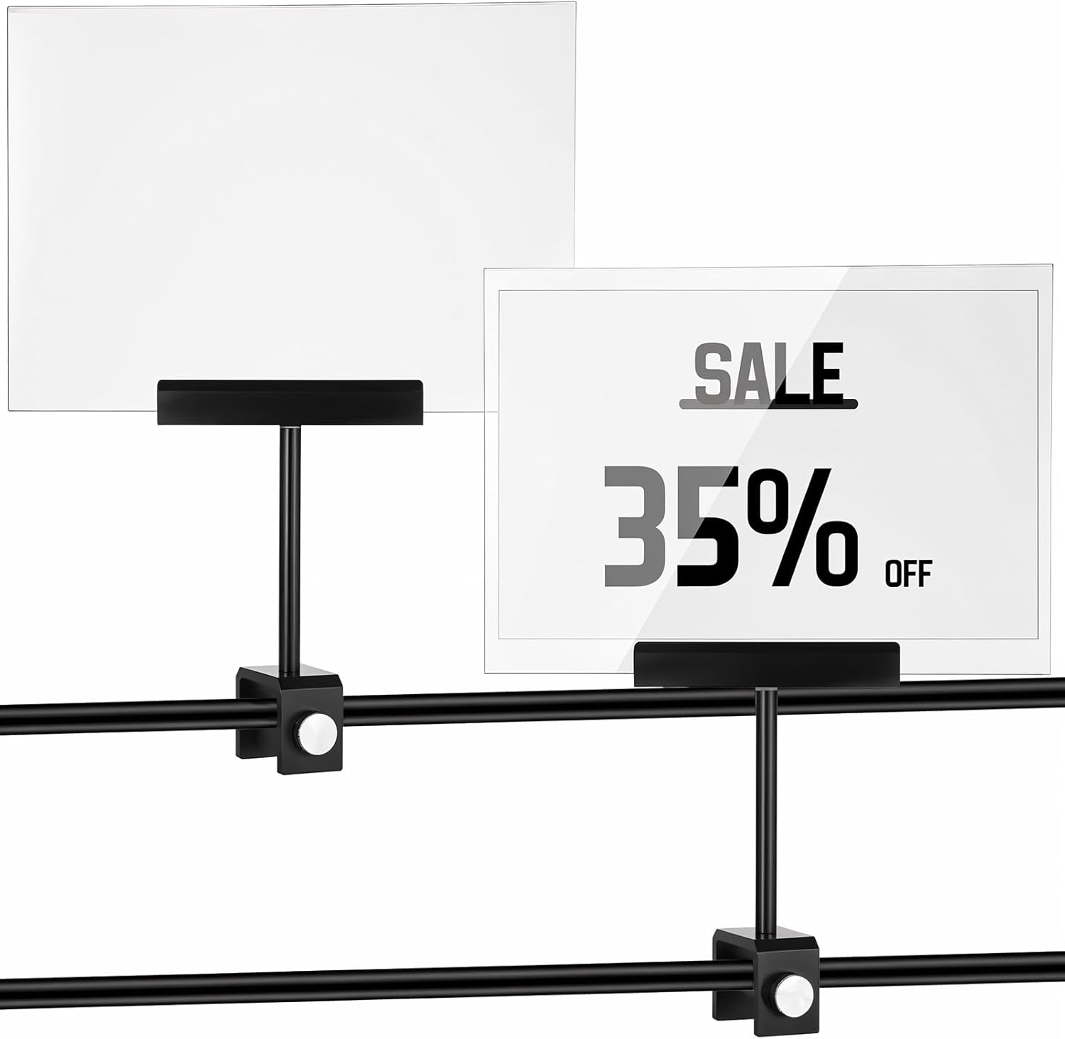 2 Sets Aluminum Alloy Sign Holder Clamp with 5.83 x 8.27 Inch Acrylic Frame Sign Holder Clip, Rotatable Holding Clamp Sign Holders for Clothing Stores Price Tag Office (Black) - Image 6