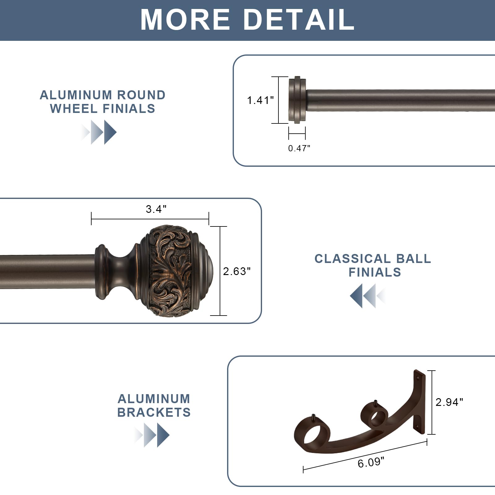 YuMierle Asta Per Tenda Pesante Regolabile 144-417 Cm - Kit Telescopico Con Diametro 2,5 Cm, Finiture R Tonde, Staffe In Alluminio, Per Tende Da Soffitto E Esterno - 2