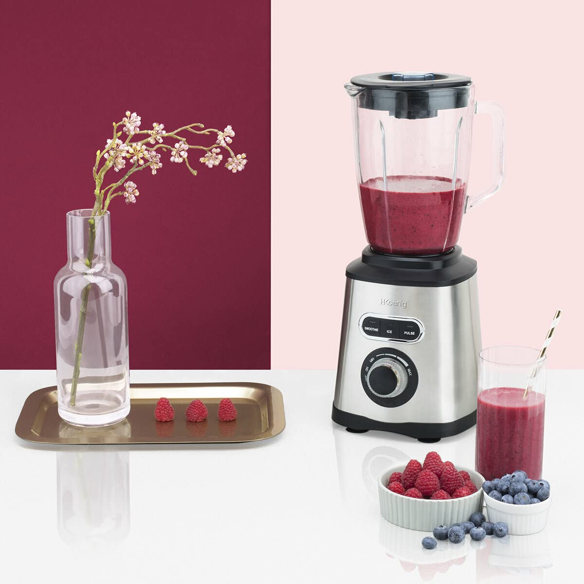 H.Koenig MXK30 Blender Kube Krasher bol en Verre 1.5L, Mixeur Multifonctionnel 3 fonctions Smoothie Glace pilée et pulse, Puissant 700W, Vitesse réglable, Idéal pour Smoothies, Milkshakes, Cocktails