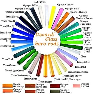 Devardi Glass Boro Rods, COE 33, Mixed Colors, 5 lbs borosilicate solid glass rods