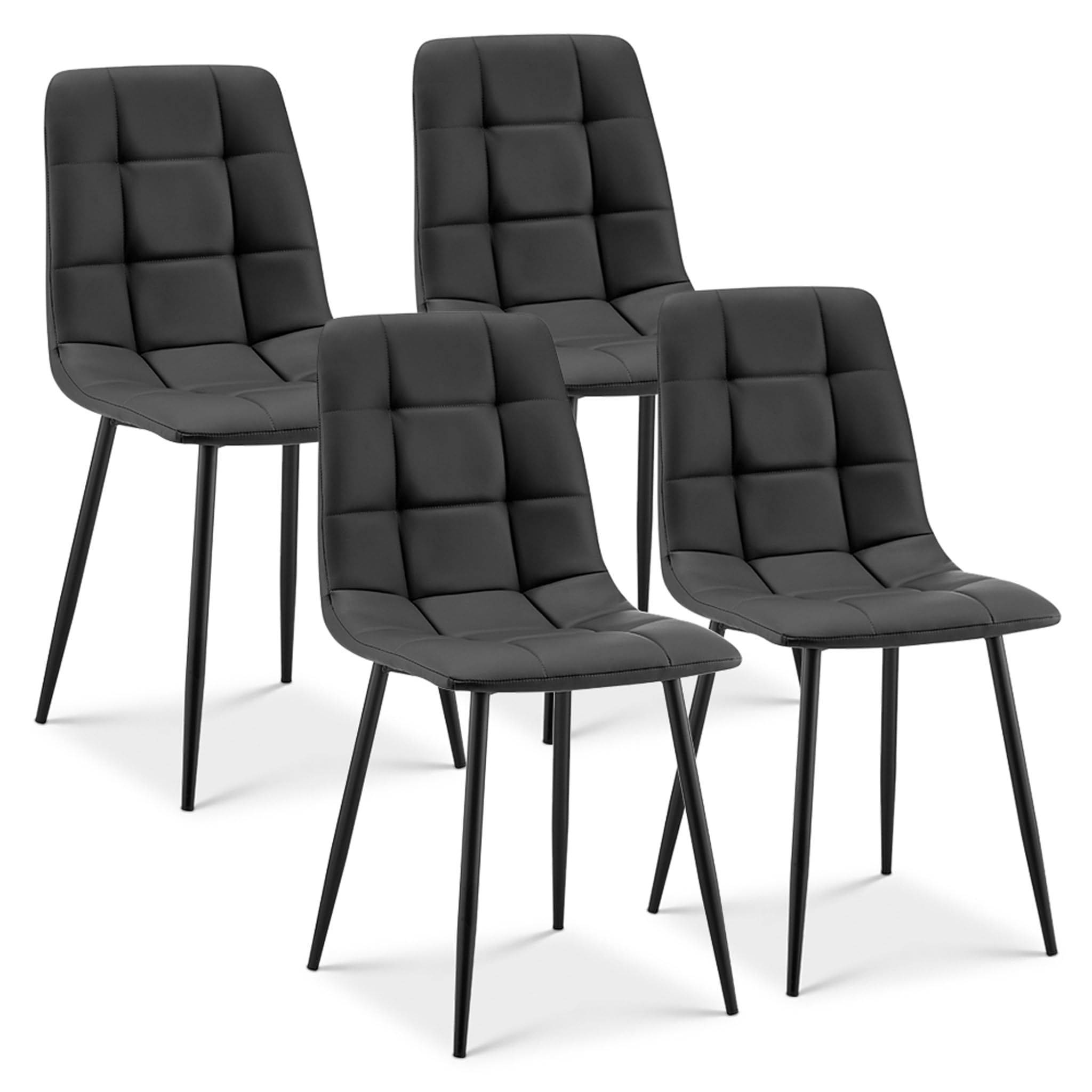Bravich Vegan Leather Dining Chairs Set of 4, Grey Faux Leather Embossed High Back Upholstered Dining Room Chairs with Metal Legs, Modern Kitchen Chairs for Bedroom and Vanity