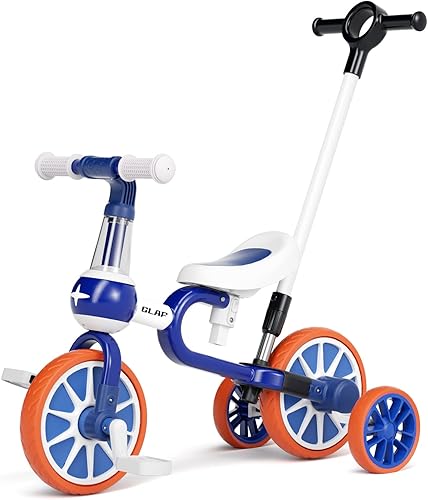 GLAF Triciciclo para niños de 1 a 3 años, triciclo para niños de 2 años, bicicleta 4 en 1 con mango de empuje, pedal extraíble y altura ajustable