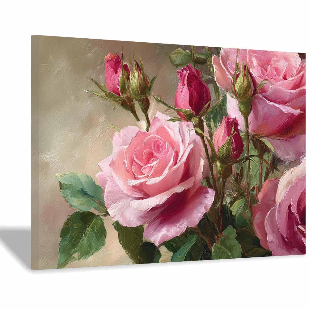 Xeniou Multicolor Flower Wall Art Canvas Pink Ros Oil Art Canvas Wall Art, For Living Room Bedroom Restaurant Home Office Wall Decoration(Multicolor)-70X100cm Framed