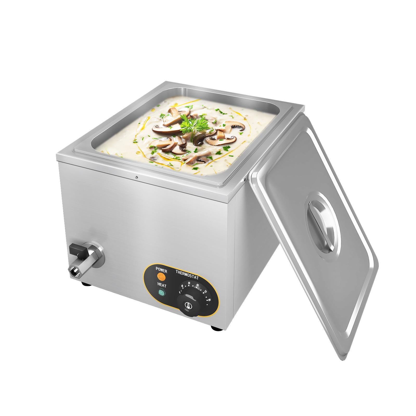 Bain Marie Gastro 1/2 GN scaldavivande elettrico in acciaio inox con rubinetto di scarico, scalda buffet elettrico a bagnomaria