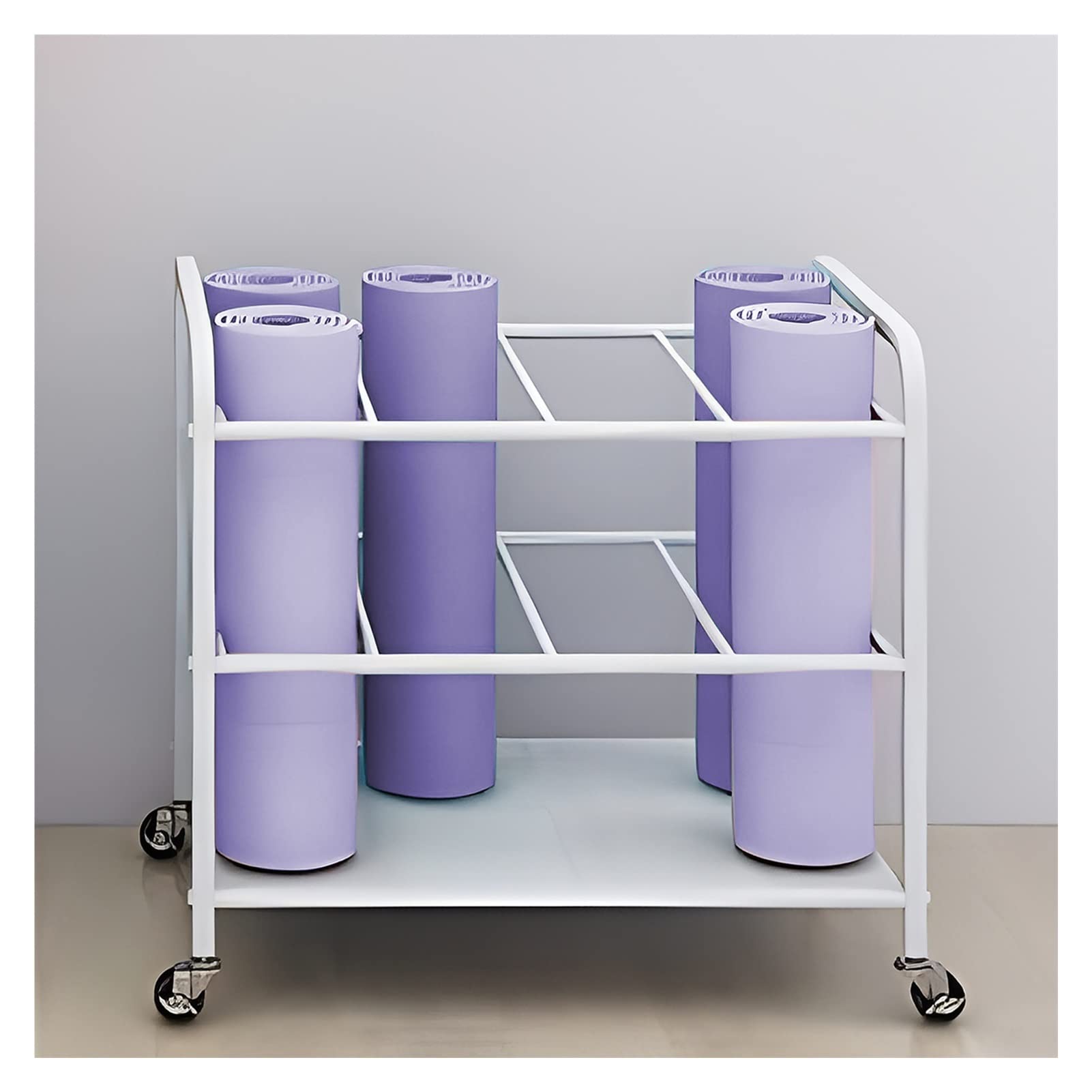Eiwitany Premium Black Metal Yoga Mat & Foam Roller Organizer Rack - Sleek White Storage Cart for Home Gym, Fitness Room & Exercise Equipment (White)