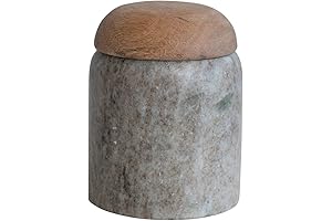 Creative Co-Op Modern Stoneware Box with Natural Wood Lid