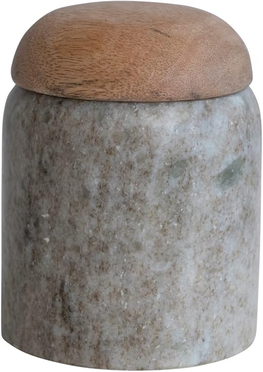 Creative Co-Op Modern Marble Wood Lid, Natural Canister