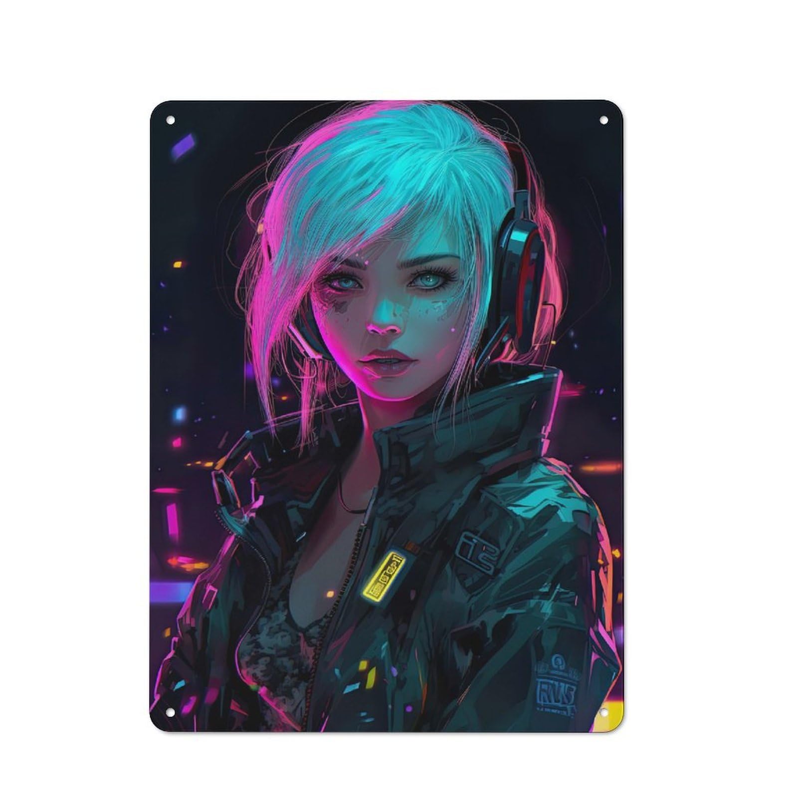 Tin Sign 40x30cm with Anime Girl Neon for Pub Or Café, Rustic Decor, Wall Decoration for A Recently Updated Pub And Café