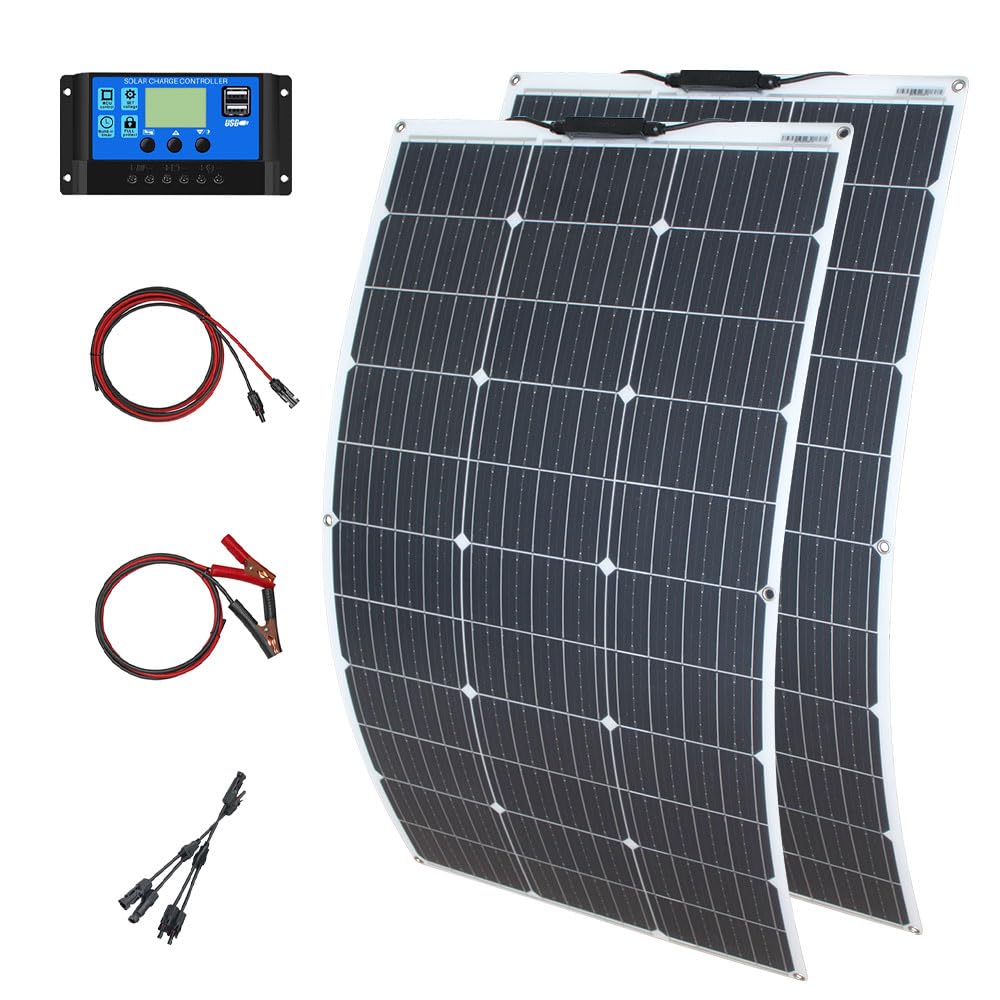 Flexible 200 vatios Panel Solar Conjunto con 20A Regulador Carga para Caravanas Yates