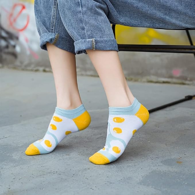 Calcetines Tobilleros Mujer Algodón Multicolor Patrón Divertido miniatura 3