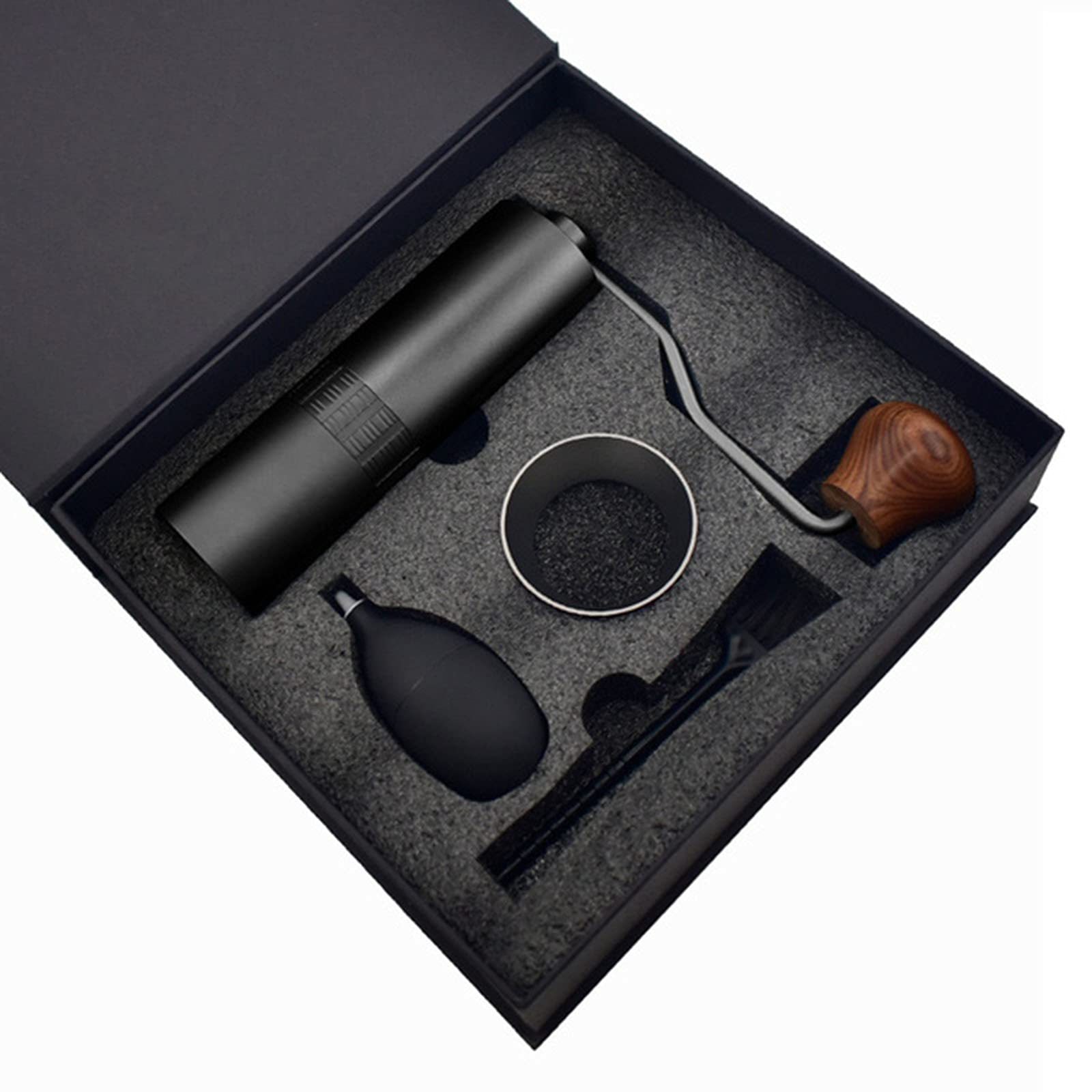 Molinillo De Cafe Mini Acero Inoxidable Molino Manual De Las Amoladoras De Las Rebabas del Grano De Café, Fresa Cónica del Pentágono, Ajuste Fino Numérico Ajustable Molinillos De Cocina,Negro