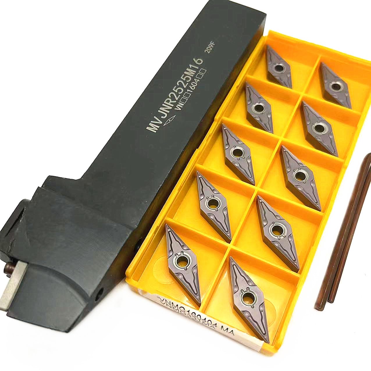 MVJNR2020K16 MVJNR1616K16 MVJNR2525M16 External Turning Tool Holder VNMG160404 Carbide Inserts MVJNR Lathe Cutting Tools Set(10PCS)