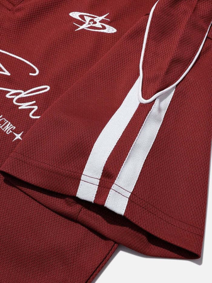 Aelfric Eden Mens Vintage Letter Polo Tee Oversized Button Collar Graphic Patchwork T Shirt Short Sleeve Summer Tops - Image 5