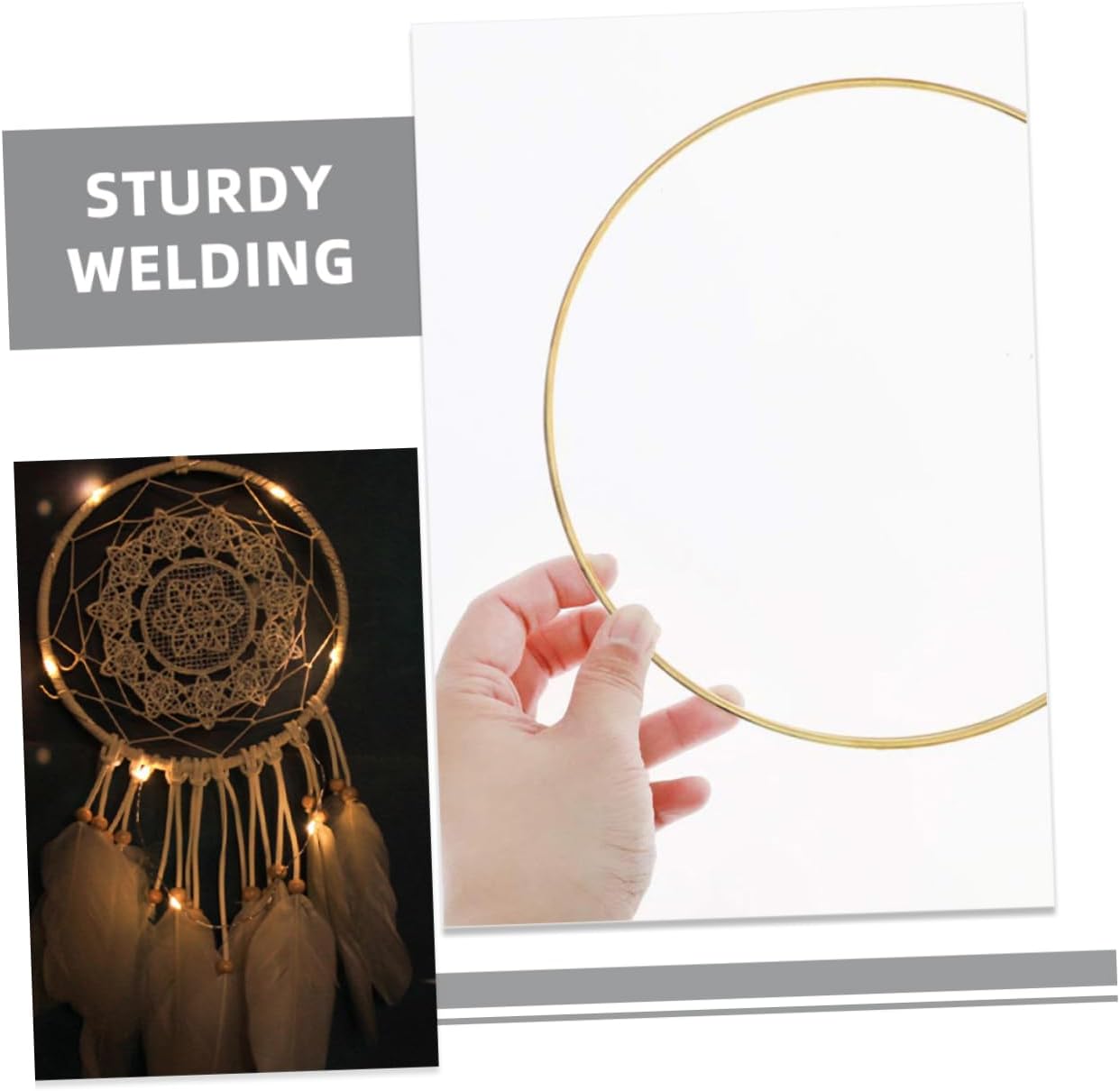 10pcs Macrame Hoops Iron Floral Rings for DIY Crafts Dream Catcher Wall Hanging Home Decor Gold Wreath Hoops Durable Circle for Art Projects