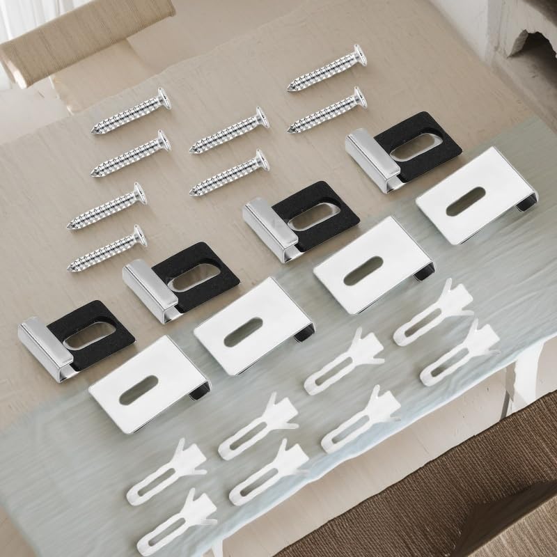Image of 8PCS-Metal Mirror Holder Clips J Type Stainless Steel Wall Mounting Hardware Heavy Duty Hangers Retainer Clips with Screws for Frameless Mirror Billboard Displays Wall Tile Hooks