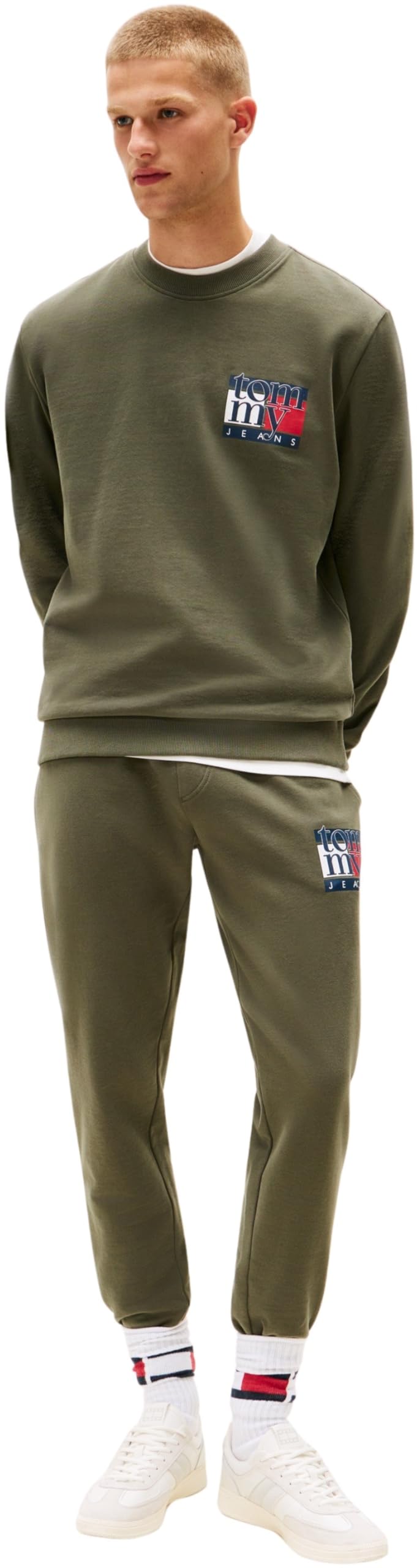 Tommy Jeans TJM Reg RWB Flag Crew Ext Dm0dm22093 Sudadera sin Botones Hombre (Pack de 1)