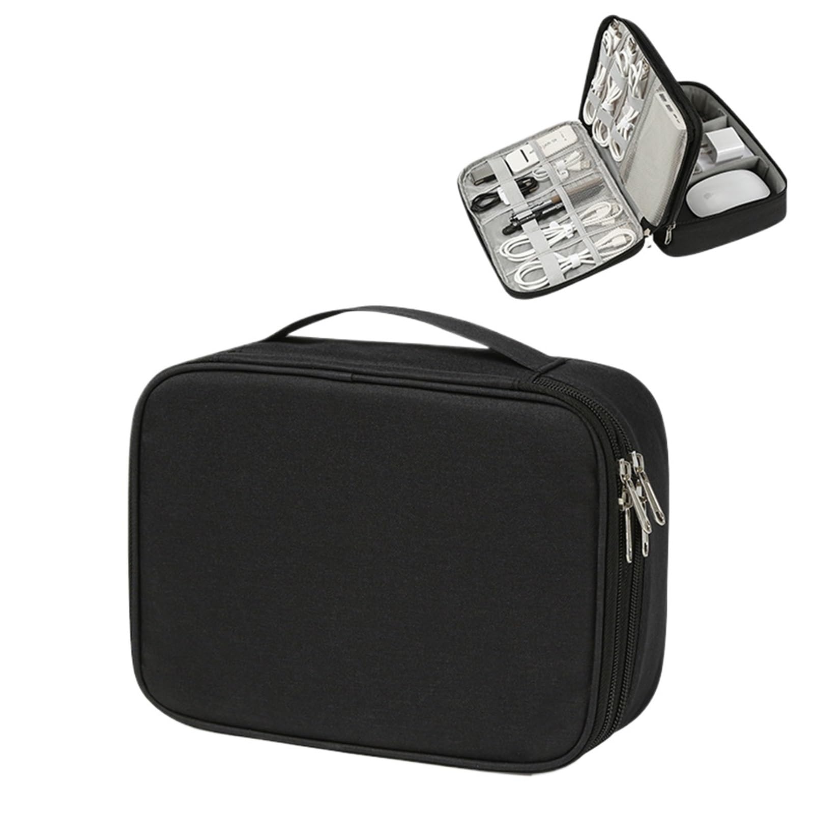 Bolsa organizadora de Accesorios electrónicos, Línea de Datos portátil Cargador Organizador Cables Viaje electrónico Digital(Double Layer Black)