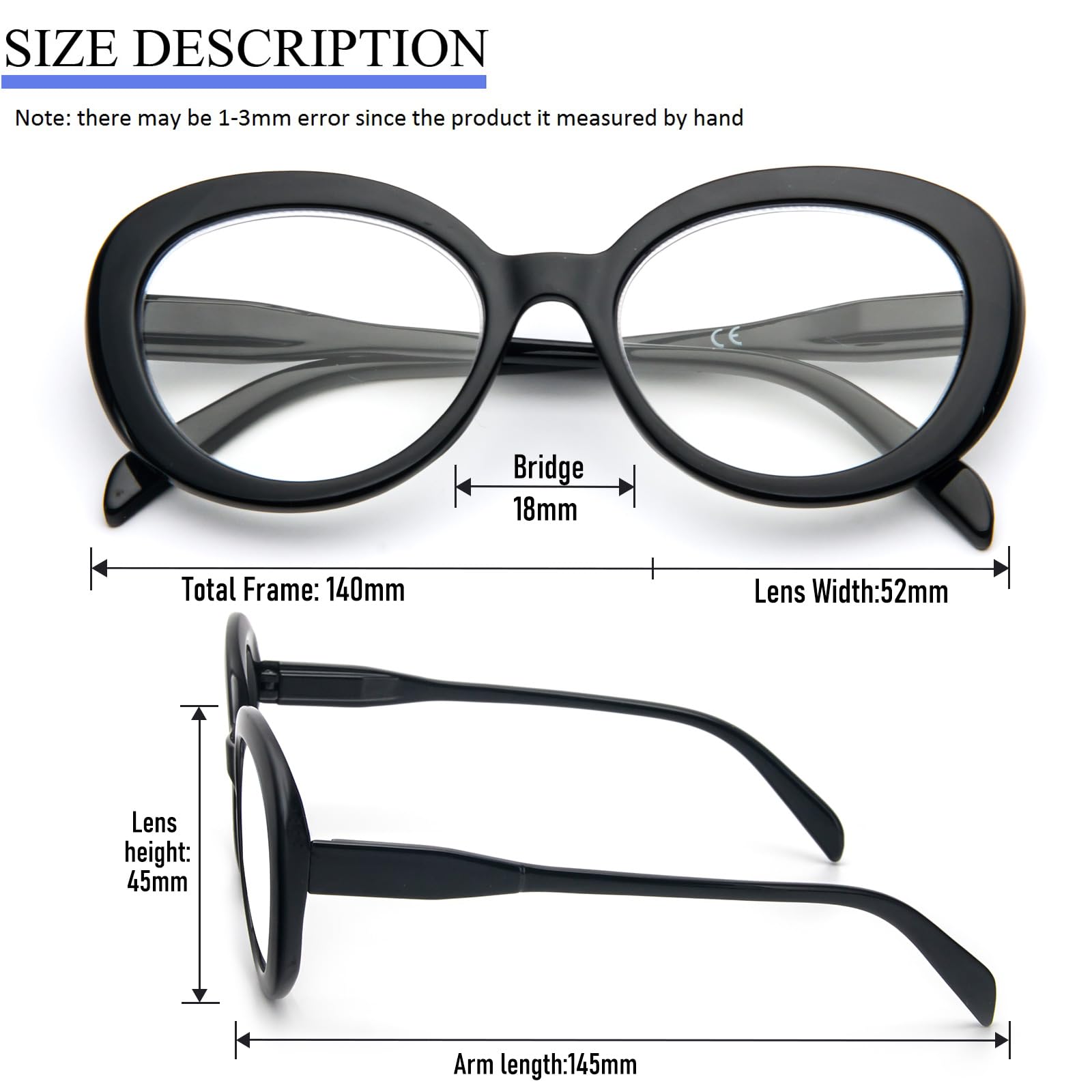 KoKoBin 3 confezioni di occhiali da lettura da donna vintage oversized, lettore di anti-luce blu computer alla moda (Nero/Leopardo Marrone/Rosa Leopardo, 1, x)