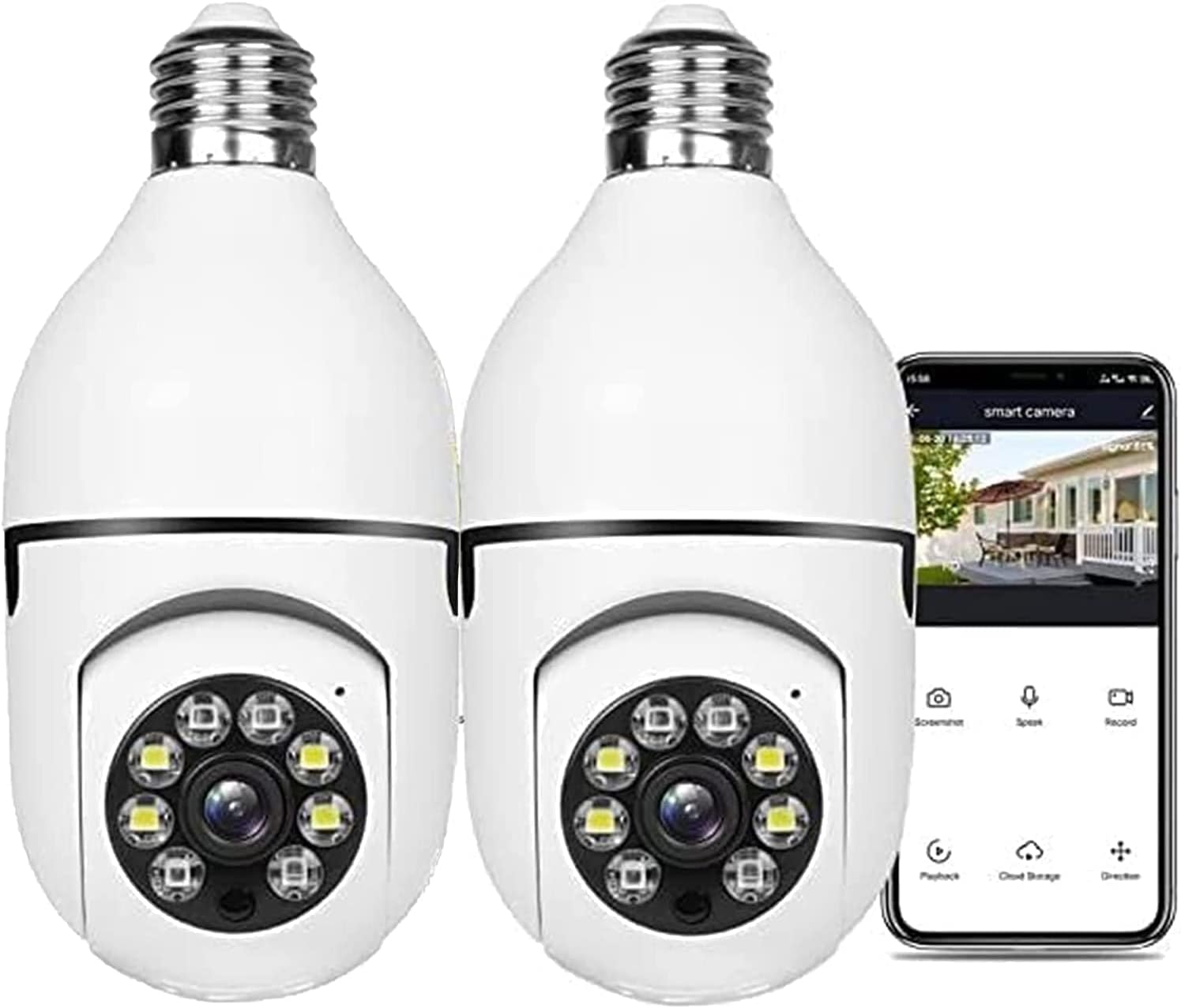 iFCOW Cámara de bombilla WiFi, 2 unidades, tipo bombilla E27, cámara de seguridad inalámbrica 1080P, cámara IP WiFi panorámica