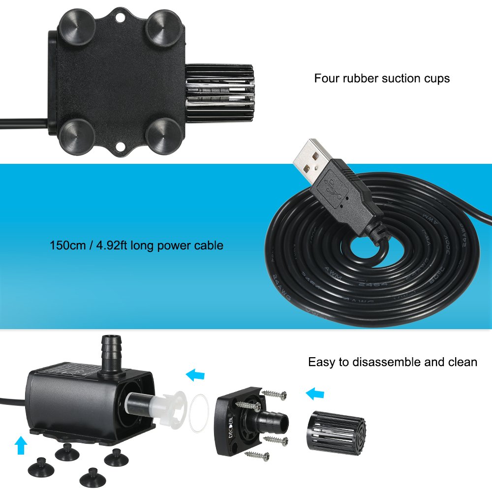 Decdeal USB DC5V 2.4W/4.8W Ultra-silenzioso Pompa Acqua Brushless Impermeabile Sommerso Acquario Circolante