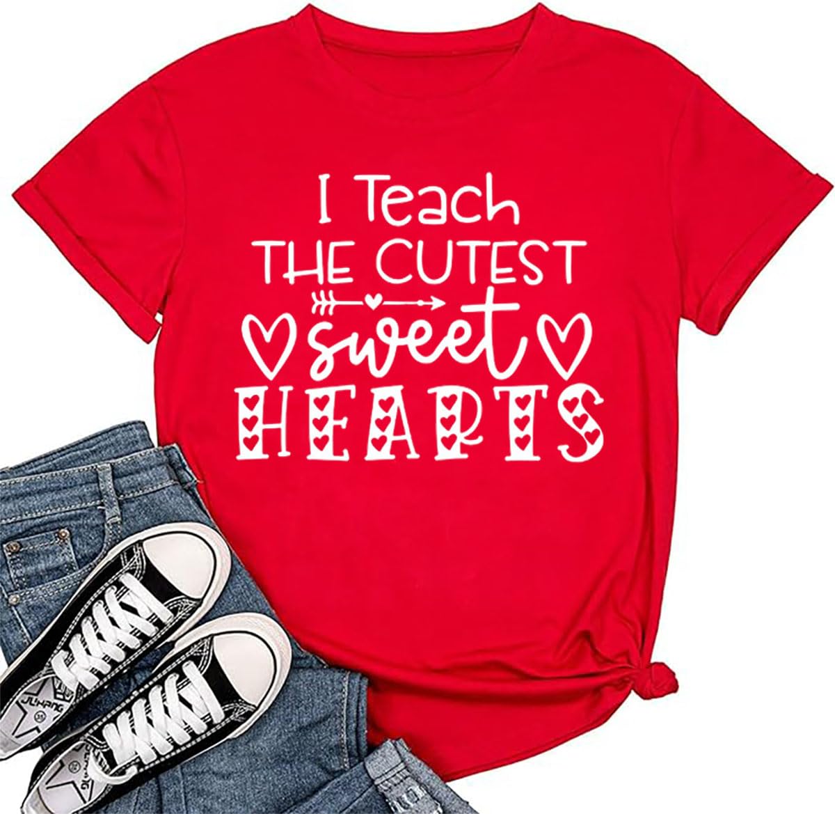 HEYOValentines Teacher Shirt My Class is Full of Sweethearts Letter Print Tshirt I Love You ABC Alphabet Graphic Gift Tee Tops